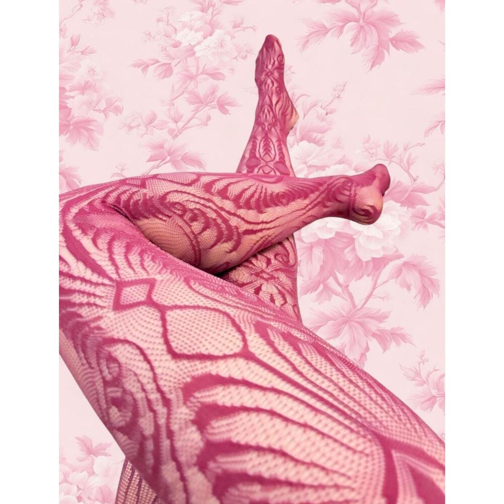 Pink & Lilac reversible lace over the waist legging stockings accents